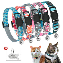 Load image into Gallery viewer, Custom Safety Cat Collar Personalized Cute Kitten Puppy Collars with Bell Name Tag Nylon Print Pet Cats Necklace Accessories