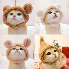 Load image into Gallery viewer, Funny Cat Cap Bear Plush Head Cover Cute Cat Dog Woven Warm Headdress Pet Hat Kitten Puppy Cosplay Costume Accessories