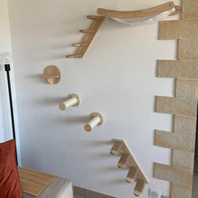Load image into Gallery viewer, Wall Mounted Cat Shelves Scratching Post Wooden Cat Tree Perches for Wall Cat Steps Ladder Hammock Cat Climbing Wall Furniture