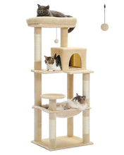 Load image into Gallery viewer, 143Cm Tall Multi-Level Cat Tower With Large Hammock (50.8x40.64cm), Sisal Scratching Posts, Cozy Condo & Top Perch Cat Tree
