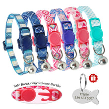 Load image into Gallery viewer, Custom Safety Cat Collar Personalized Cute Kitten Puppy Collars with Bell Name Tag Nylon Print Pet Cats Necklace Accessories
