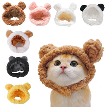 Load image into Gallery viewer, Funny Cat Cap Bear Plush Head Cover Cute Cat Dog Woven Warm Headdress Pet Hat Kitten Puppy Cosplay Costume Accessories

