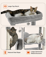 Load image into Gallery viewer, Cat Tree for Indoor Cats 5-Level Cat Tower for Large Cats with Large Hammock Sisal Covered Scratching Posts Cozy Condo Top Perch

