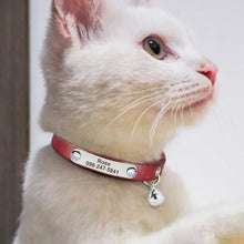 Load image into Gallery viewer, Custom Leather Cat Collar Adjustable Personalized Puppy Cat ID Collars Necklace Engraved Name for Cats Kitten Pet Accessories
