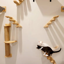 Load image into Gallery viewer, Wall Mounted Cat Shelves Scratching Post Wooden Cat Tree Perches for Wall Cat Steps Ladder Hammock Cat Climbing Wall Furniture
