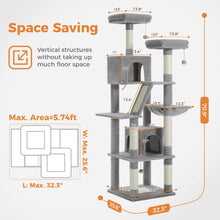 Load image into Gallery viewer, Deluxe 180cm Multi-Level Cat Tree with Plush Condo 6 Scratching Posts 2 Boards Perches Caves Hammock Pompoms for Active Felines
