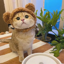 Load image into Gallery viewer, Funny Cat Cap Bear Plush Head Cover Cute Cat Dog Woven Warm Headdress Pet Hat Kitten Puppy Cosplay Costume Accessories
