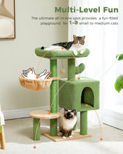 Load image into Gallery viewer, Cactus Cat Tree Cute Cat Tower with Padded Top Perch Comfy Hammock Private Condo Fully Scratching Post and Dangling Bell Ball
