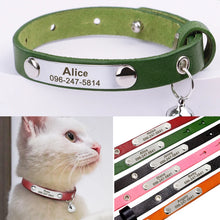 Load image into Gallery viewer, Custom Leather Cat Collar Adjustable Personalized Puppy Cat ID Collars Necklace Engraved Name for Cats Kitten Pet Accessories
