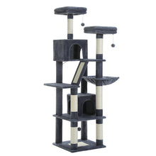 Load image into Gallery viewer, Deluxe 180cm Multi-Level Cat Tree with Plush Condo 6 Scratching Posts 2 Boards Perches Caves Hammock Pompoms for Active Felines
