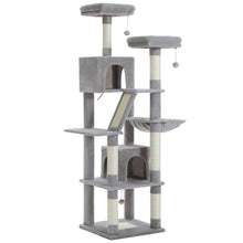Load image into Gallery viewer, Deluxe 180cm Multi-Level Cat Tree with Plush Condo 6 Scratching Posts 2 Boards Perches Caves Hammock Pompoms for Active Felines
