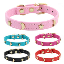 Load image into Gallery viewer, Cute Cat Collar Soft Leather Pet Collars For Small Dog Kitten Puppy Necklace Cat Accessories  Star Moon Rivets Decoration XS-M
