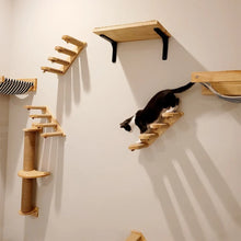 Load image into Gallery viewer, Wall Mounted Cat Shelves Scratching Post Wooden Cat Tree Perches for Wall Cat Steps Ladder Hammock Cat Climbing Wall Furniture
